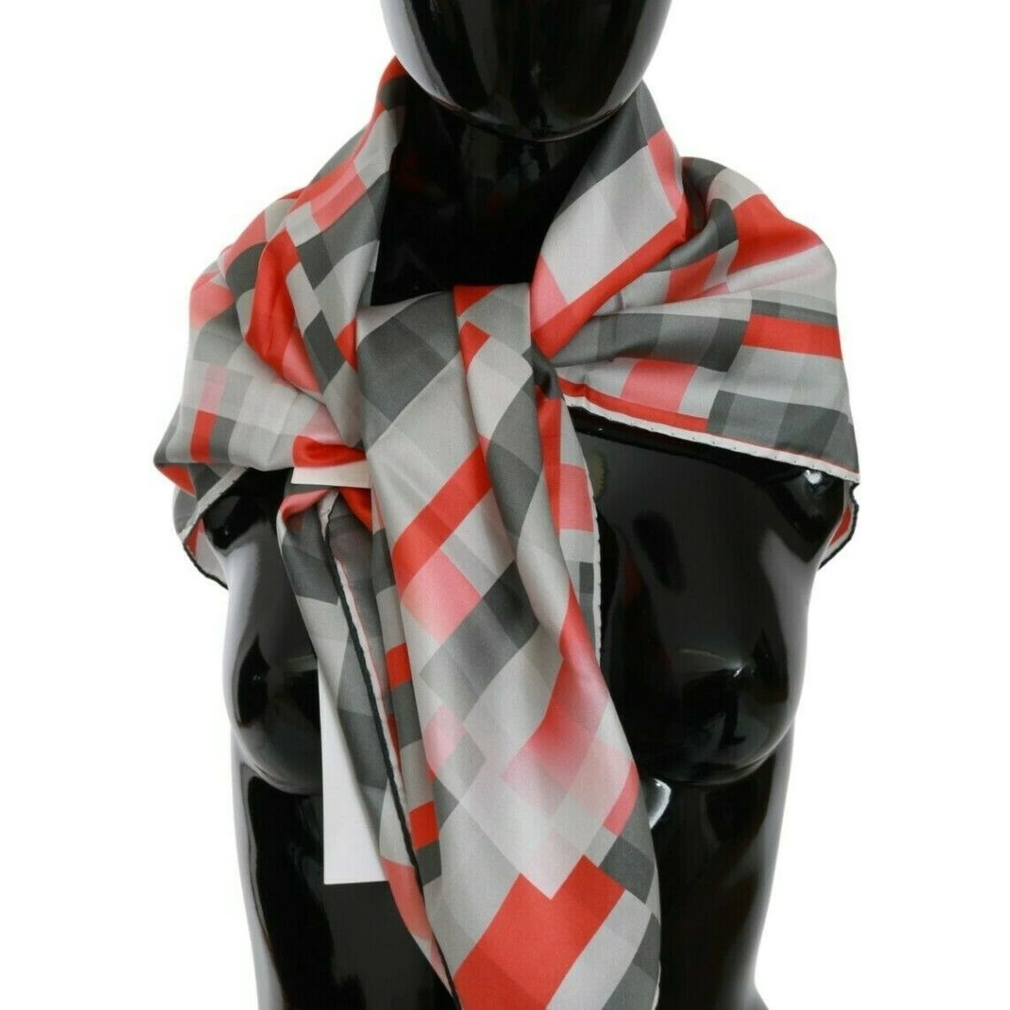 Gray Red Silk Shawl Foulard Wrap  Scarf