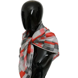 Gray Red Silk Shawl Foulard Wrap  Scarf