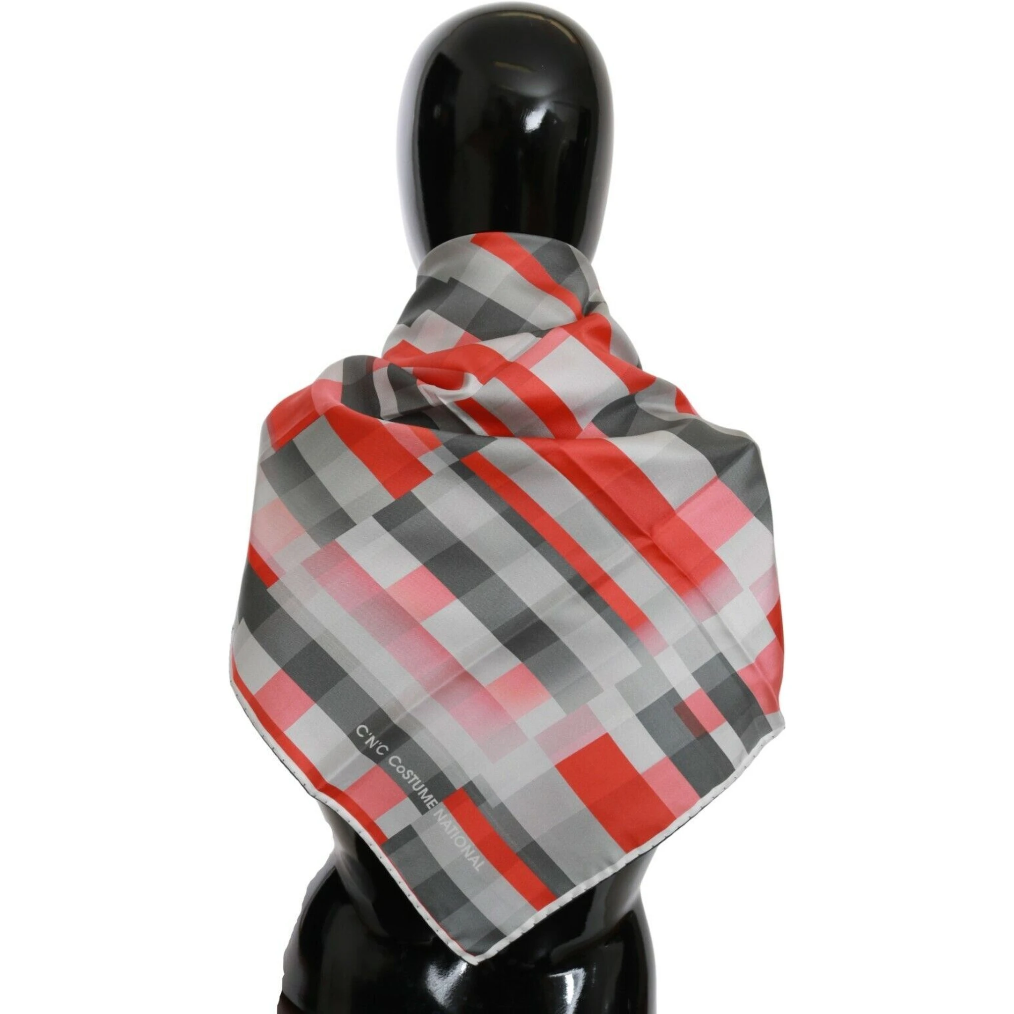 Gray Red Silk Shawl Foulard Wrap  Scarf