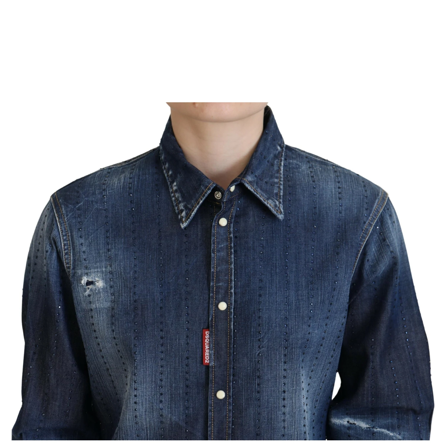 Blue Washed Cotton Button Down Collared Denim Top