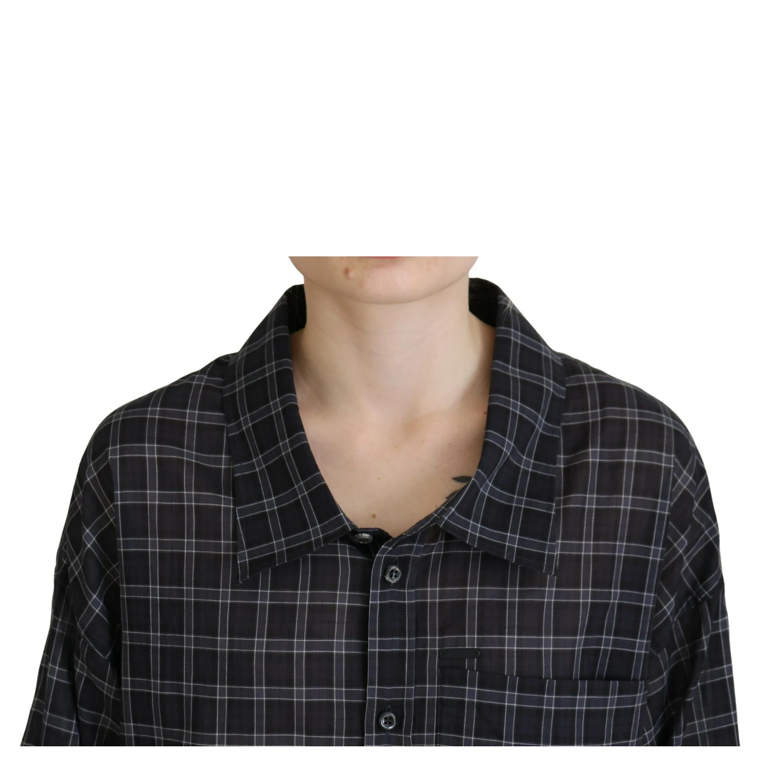 Black Checkered Collared Button Long Sleeves Shirt