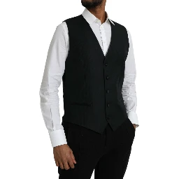 Black Wool Waistcoat Dress Formal Vest