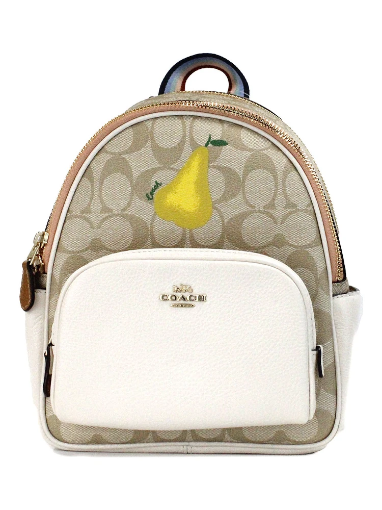 Mini Court Signature Pear Motif Shoulder Backpack Bookbag Bag Chalk Taffy