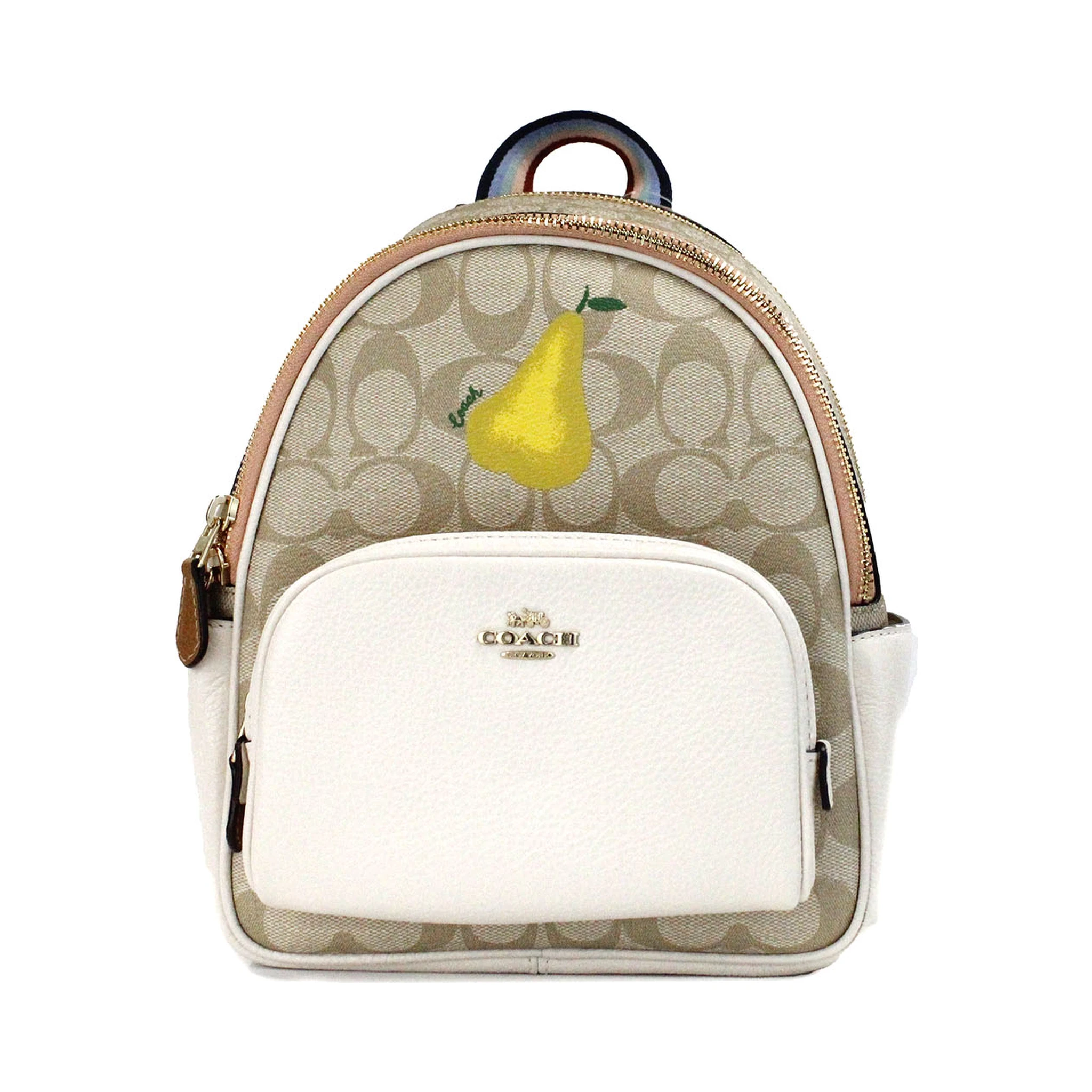 Mini Court Signature Pear Motif Shoulder Backpack Bookbag Bag Chalk Taffy