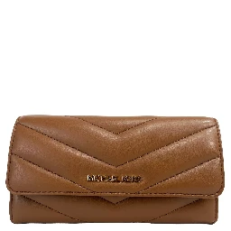 Jet Set Travel Large Quilted Leather Trifold Wallet Brown