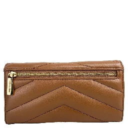 Jet Set Travel Large Quilted Leather Trifold Wallet Brown