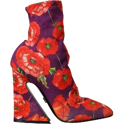 Purple Floral Jersey Stretch Boots Shoes