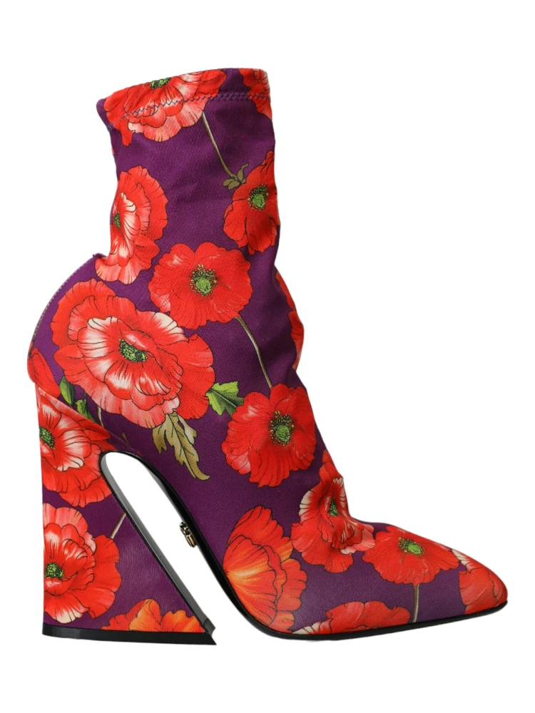 Purple Floral Jersey Stretch Boots Shoes