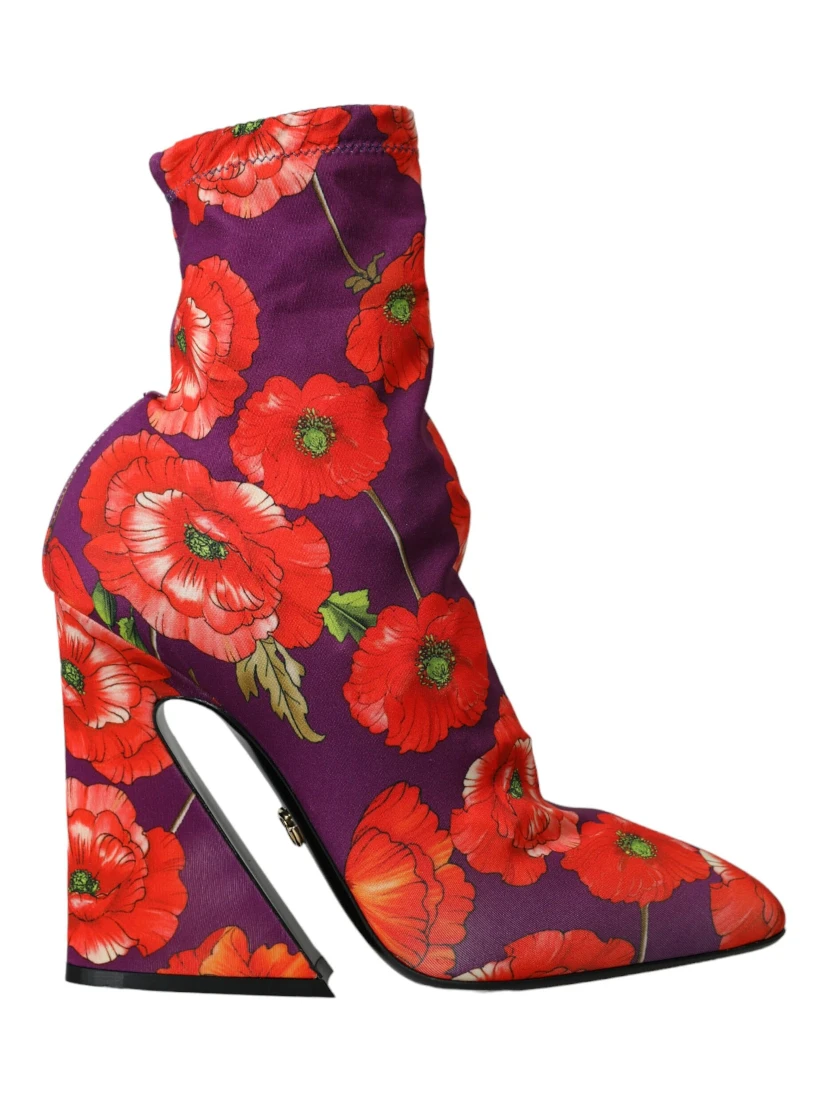 Purple Floral Jersey Stretch Boots Shoes