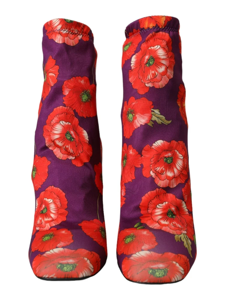 Purple Floral Jersey Stretch Boots Shoes alternative