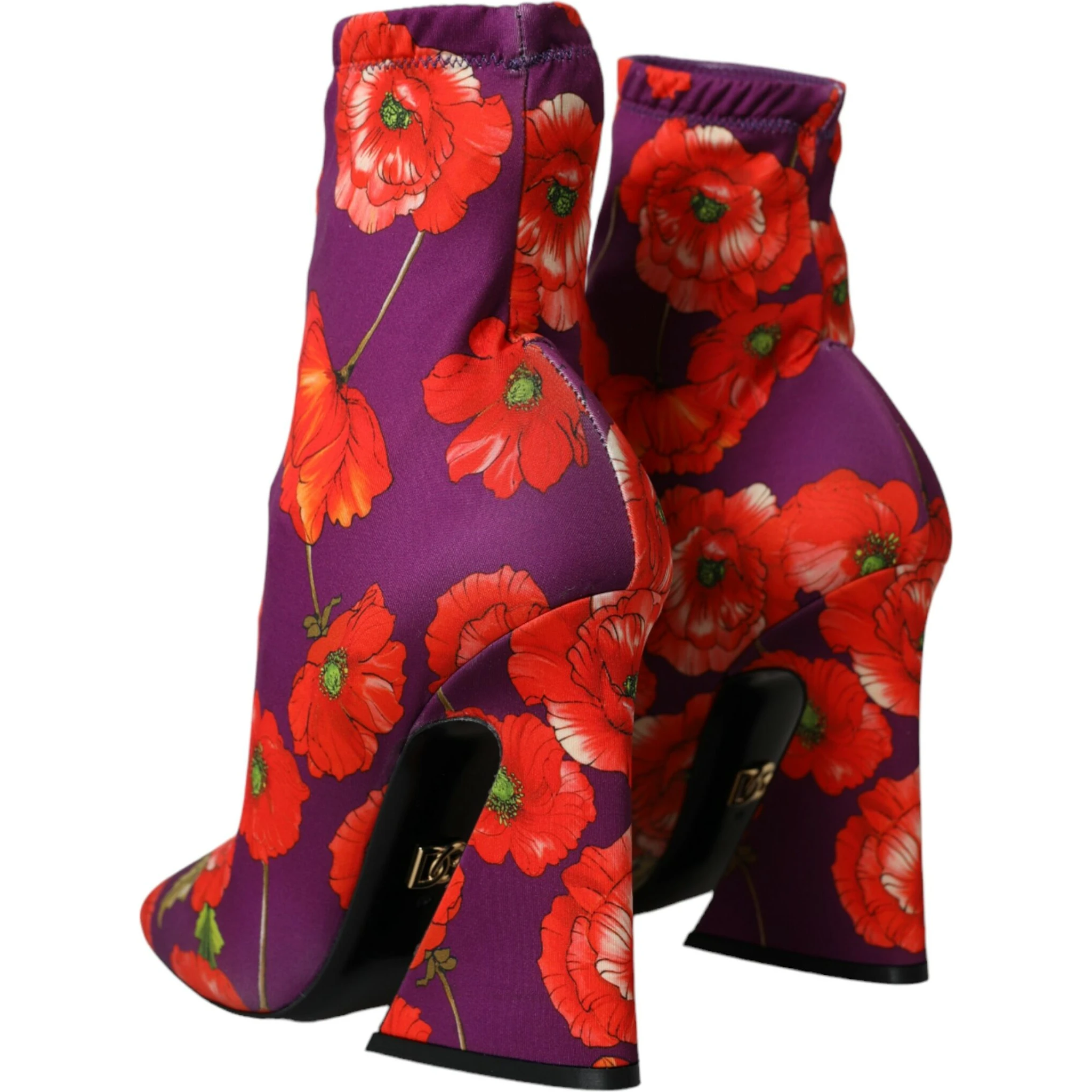 Purple Floral Jersey Stretch Boots Shoes