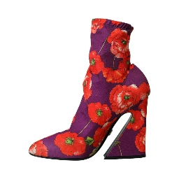 Purple Floral Jersey Stretch Boots Shoes