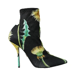 Black Floral Jersey Stretch Ankle Boots Shoes