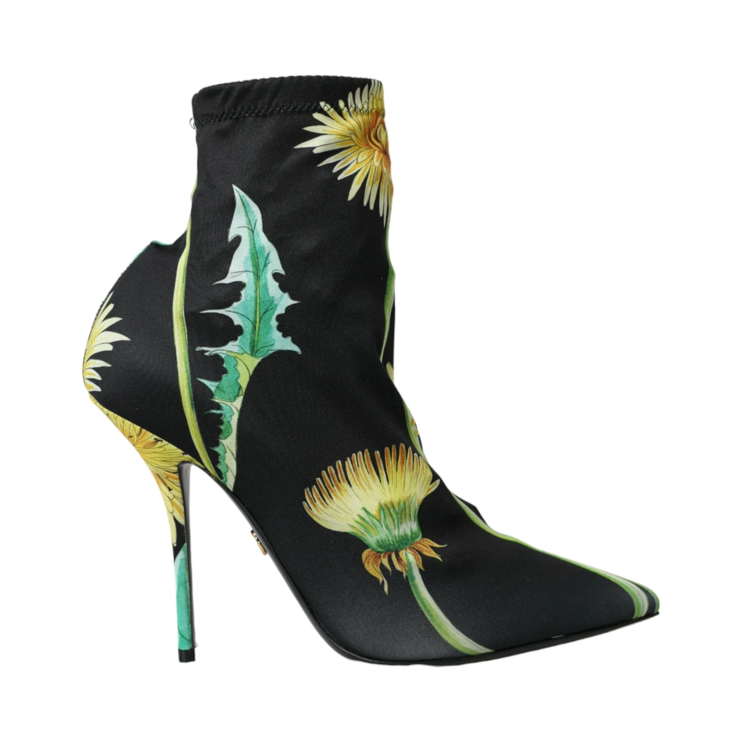 Black Floral Jersey Stretch Ankle Boots Shoes