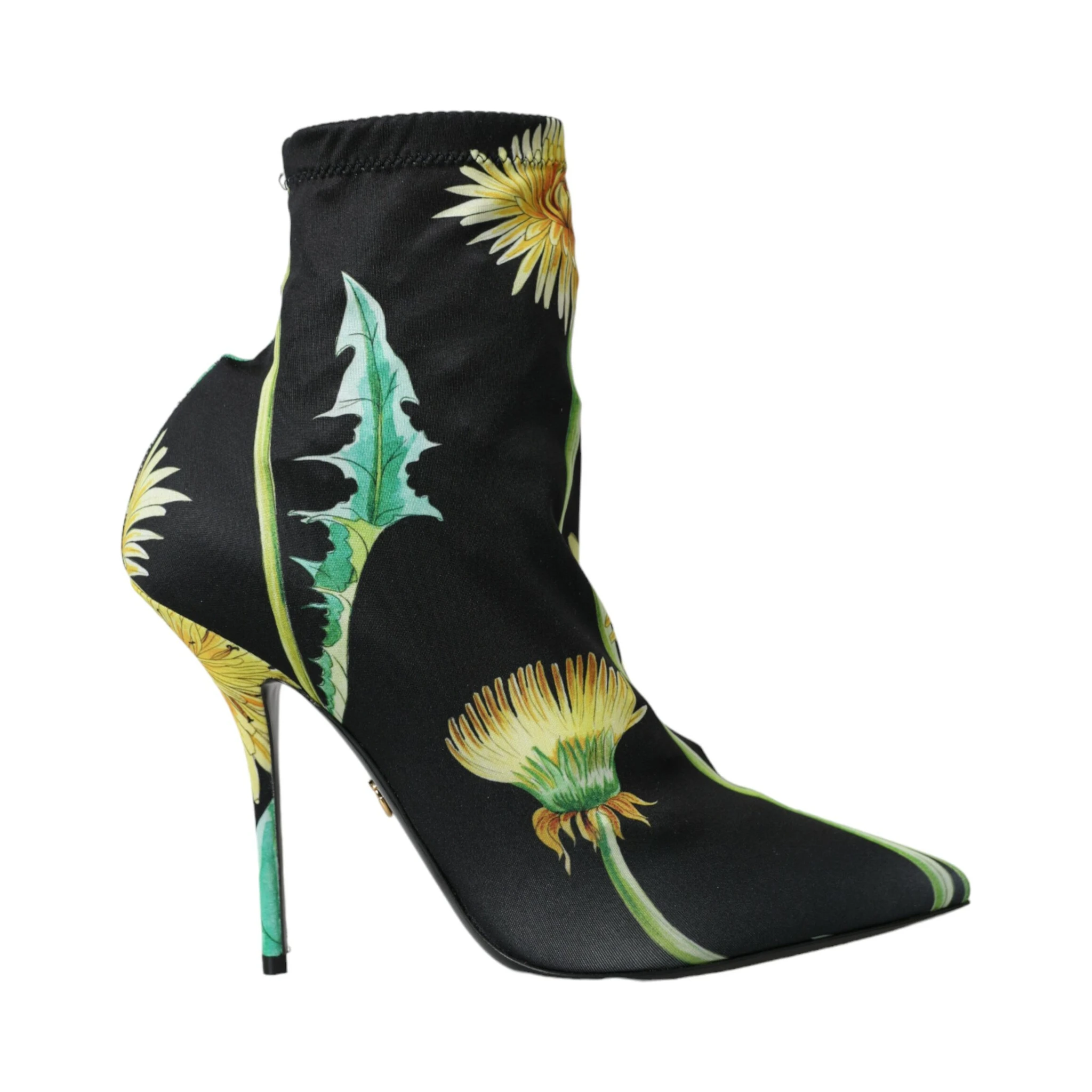 Black Floral Jersey Stretch Ankle Boots Shoes