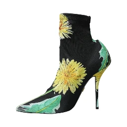 Black Floral Jersey Stretch Ankle Boots Shoes