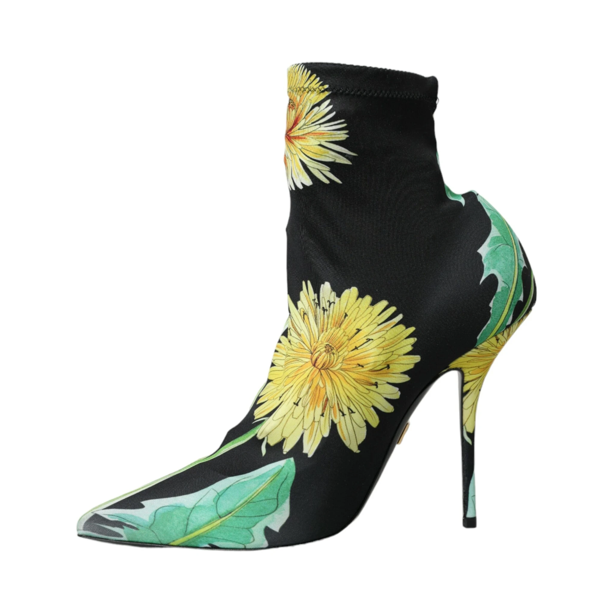 Black Floral Jersey Stretch Ankle Boots Shoes