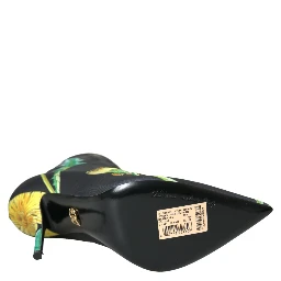 Black Floral Jersey Stretch Ankle Boots Shoes