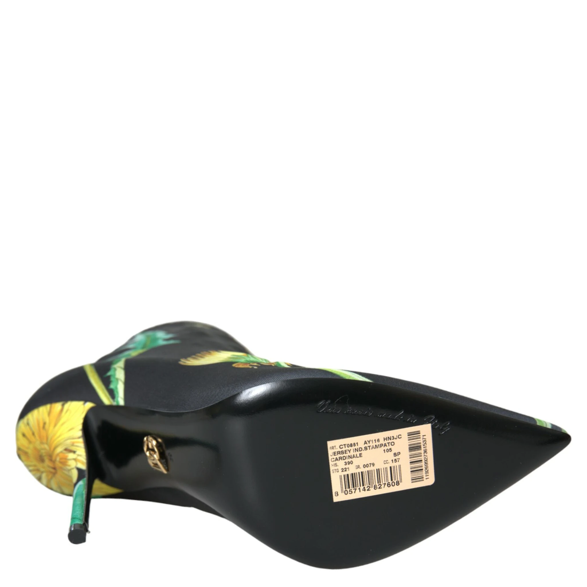 Black Floral Jersey Stretch Ankle Boots Shoes