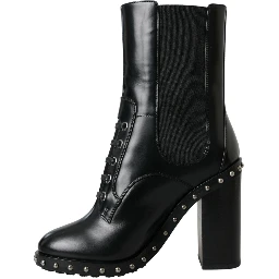 Black Leather Studded Lace Up Boots Shoes
