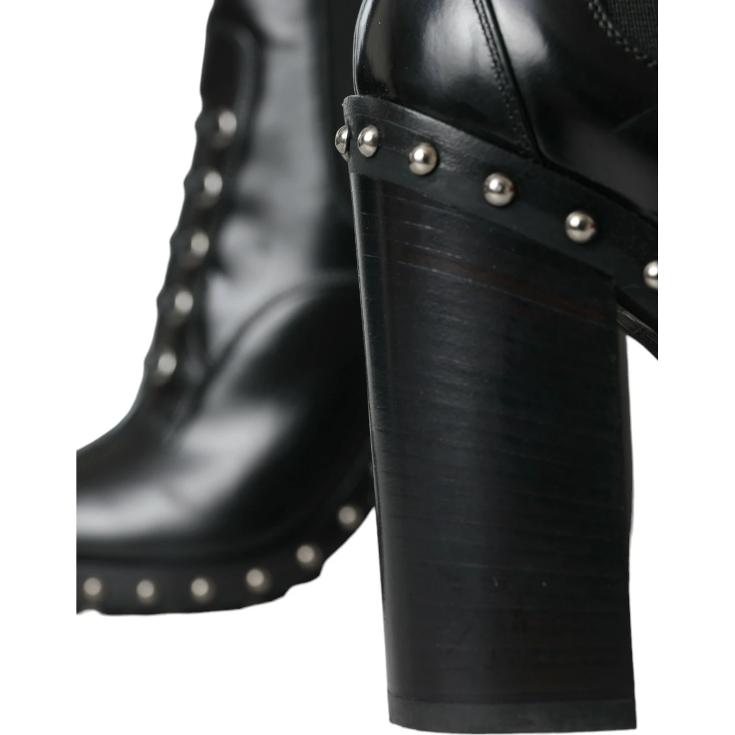 Black Leather Studded Lace Up Boots Shoes