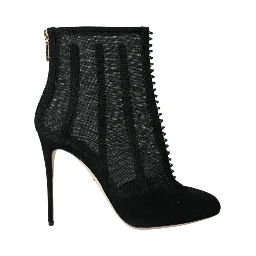 Black Mesh Stiletto Heels Ankle Boots Shoes