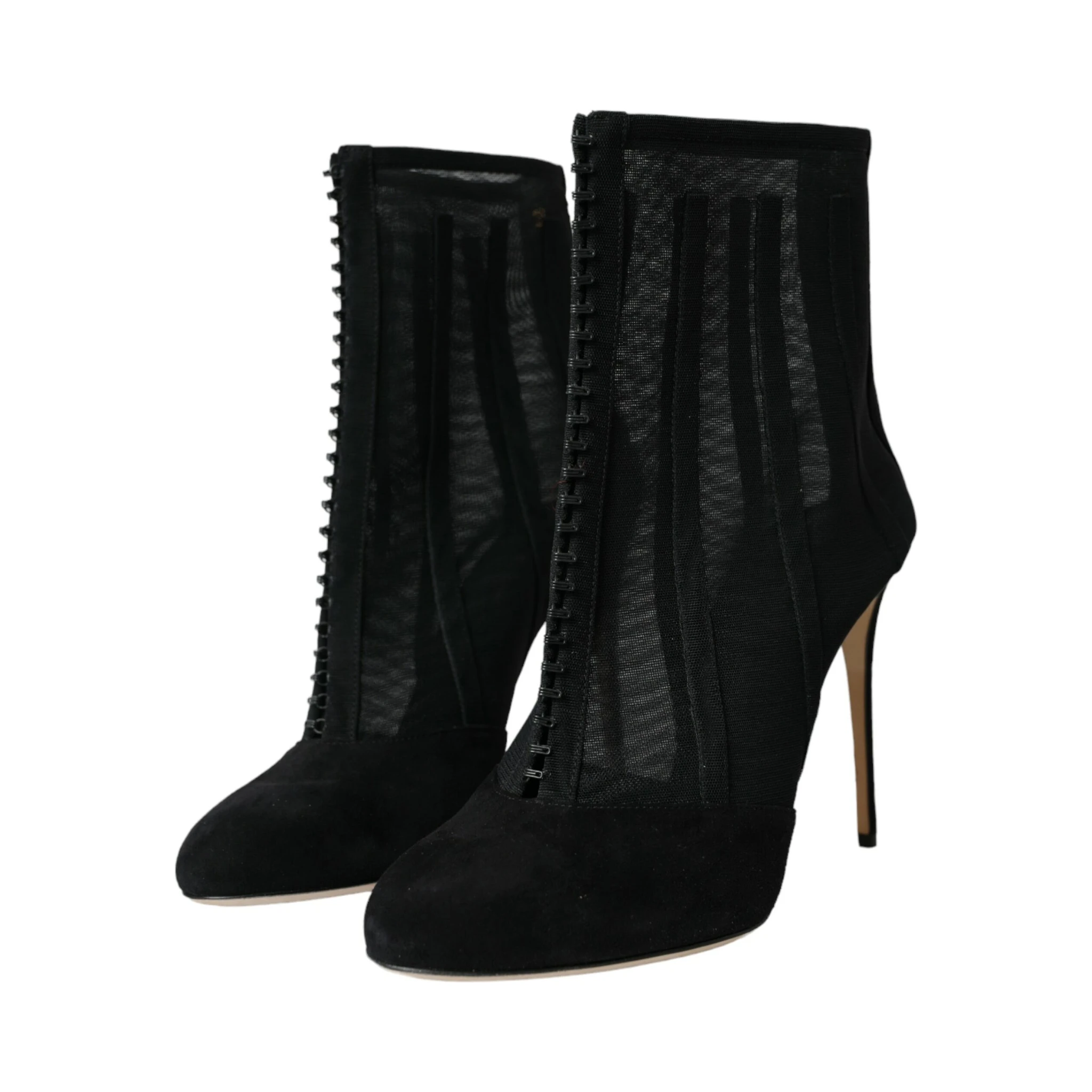 Black Mesh Stiletto Heels Ankle Boots Shoes