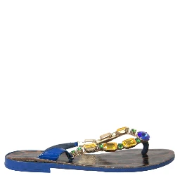 Blue Crystal Calf Leather Beachwear Shoes