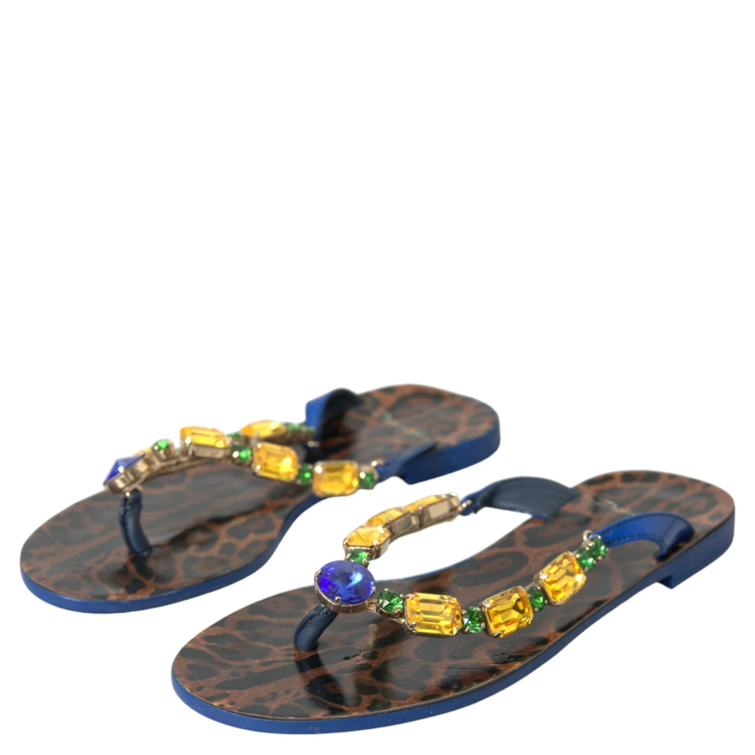 Blue Crystal Calf Leather Beachwear Shoes