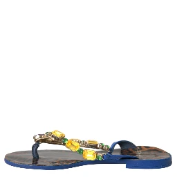 Blue Crystal Calf Leather Beachwear Shoes
