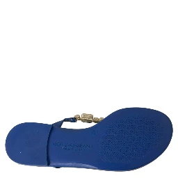Blue Crystal Calf Leather Beachwear Shoes