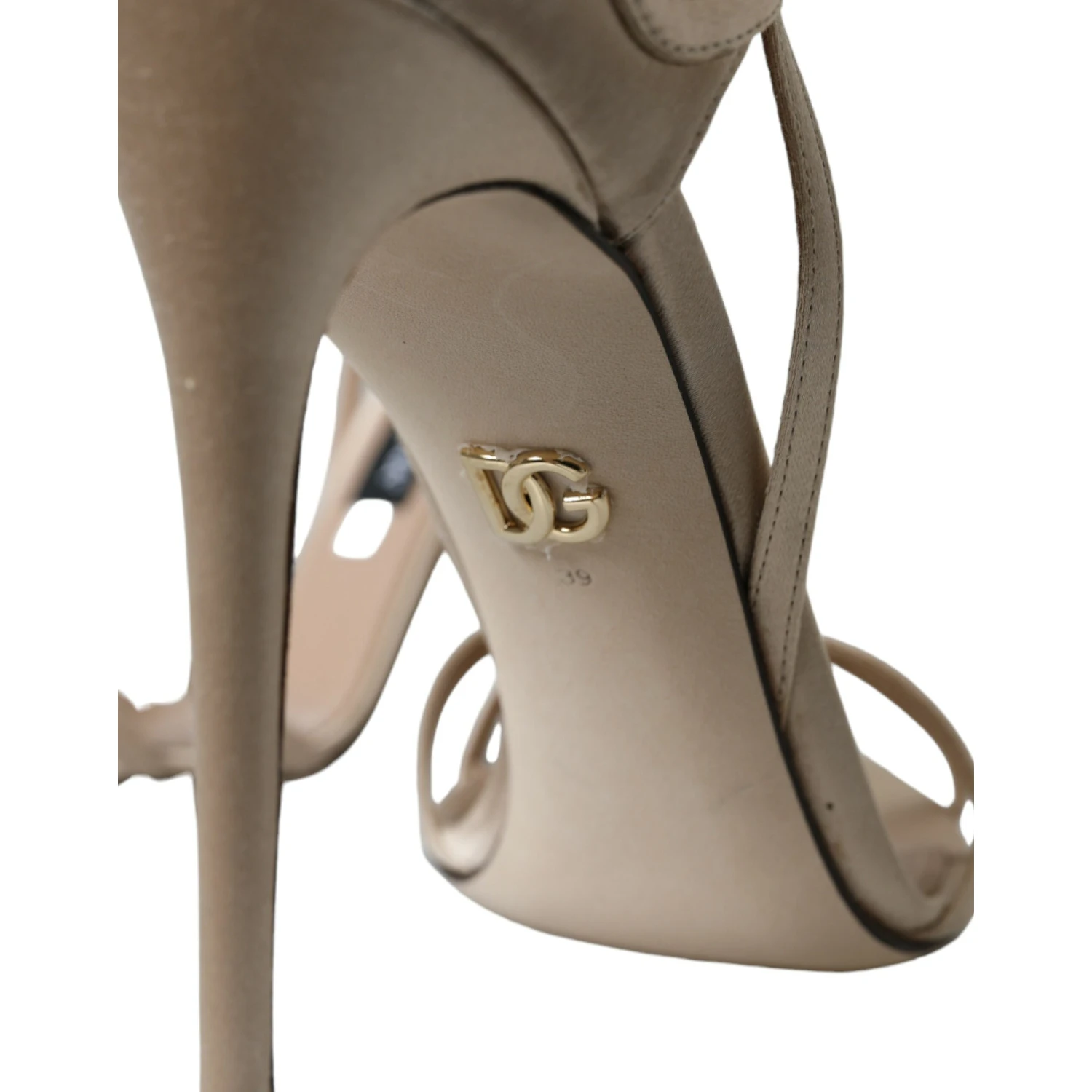 Beige Leather Strappy Heels Sandals Shoes