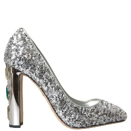 Silver Sequin Embellished Heels Pumps Shoes