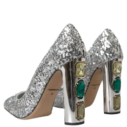 Silver Sequin Embellished Heels Pumps Shoes