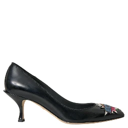 Black Leather BOOM Patch Heels Pumps Shoes