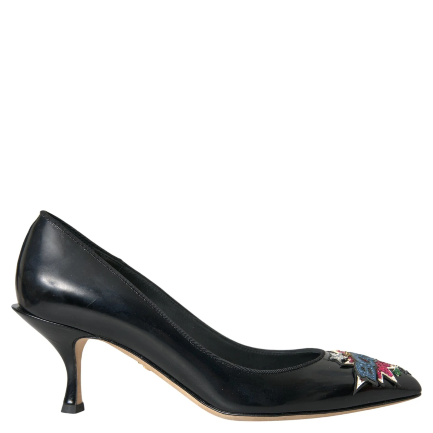 Black Leather BOOM Patch Heels Pumps Shoes