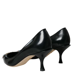 Black Leather BOOM Patch Heels Pumps Shoes