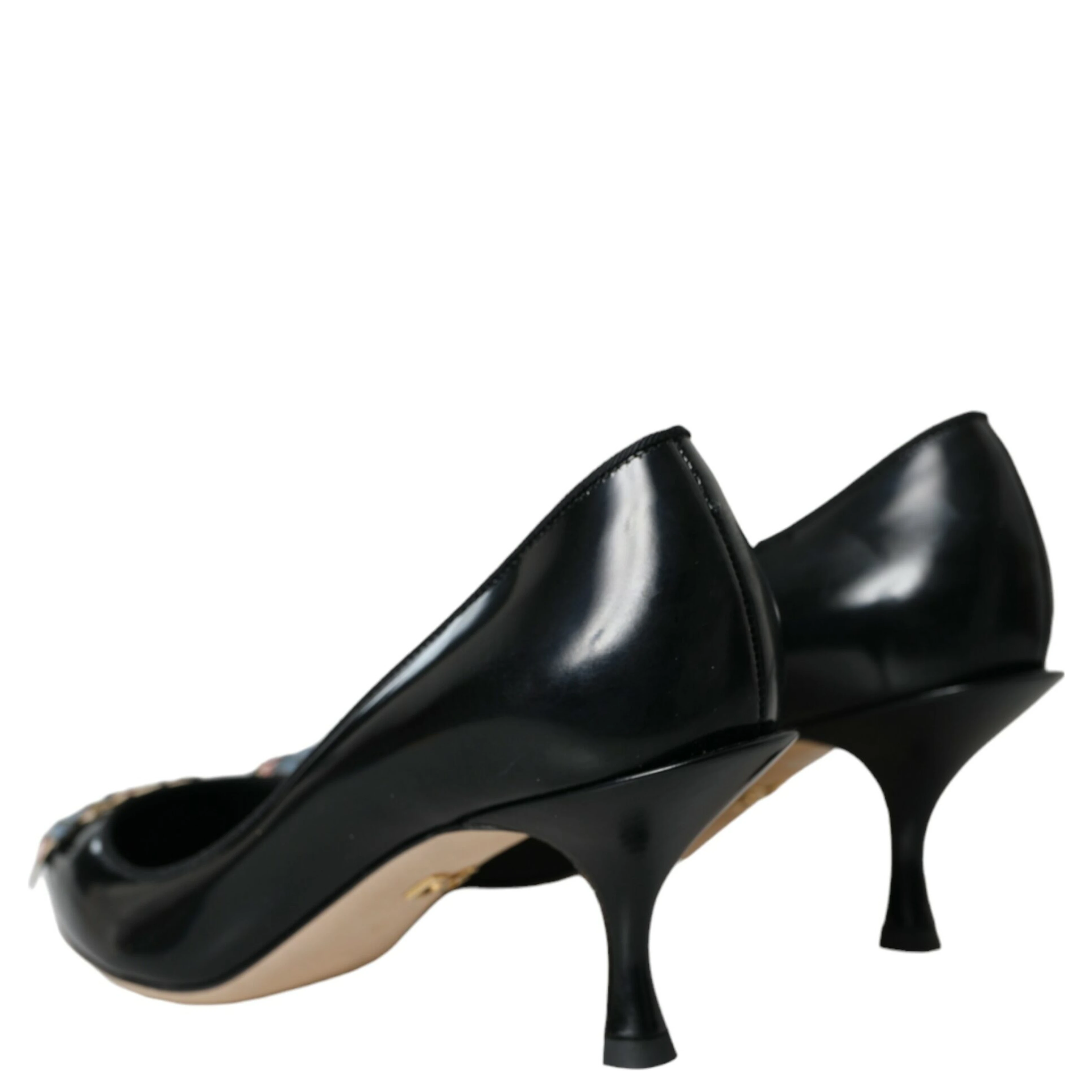 Black Leather BOOM Patch Heels Pumps Shoes