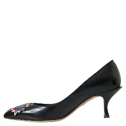 Black Leather BOOM Patch Heels Pumps Shoes