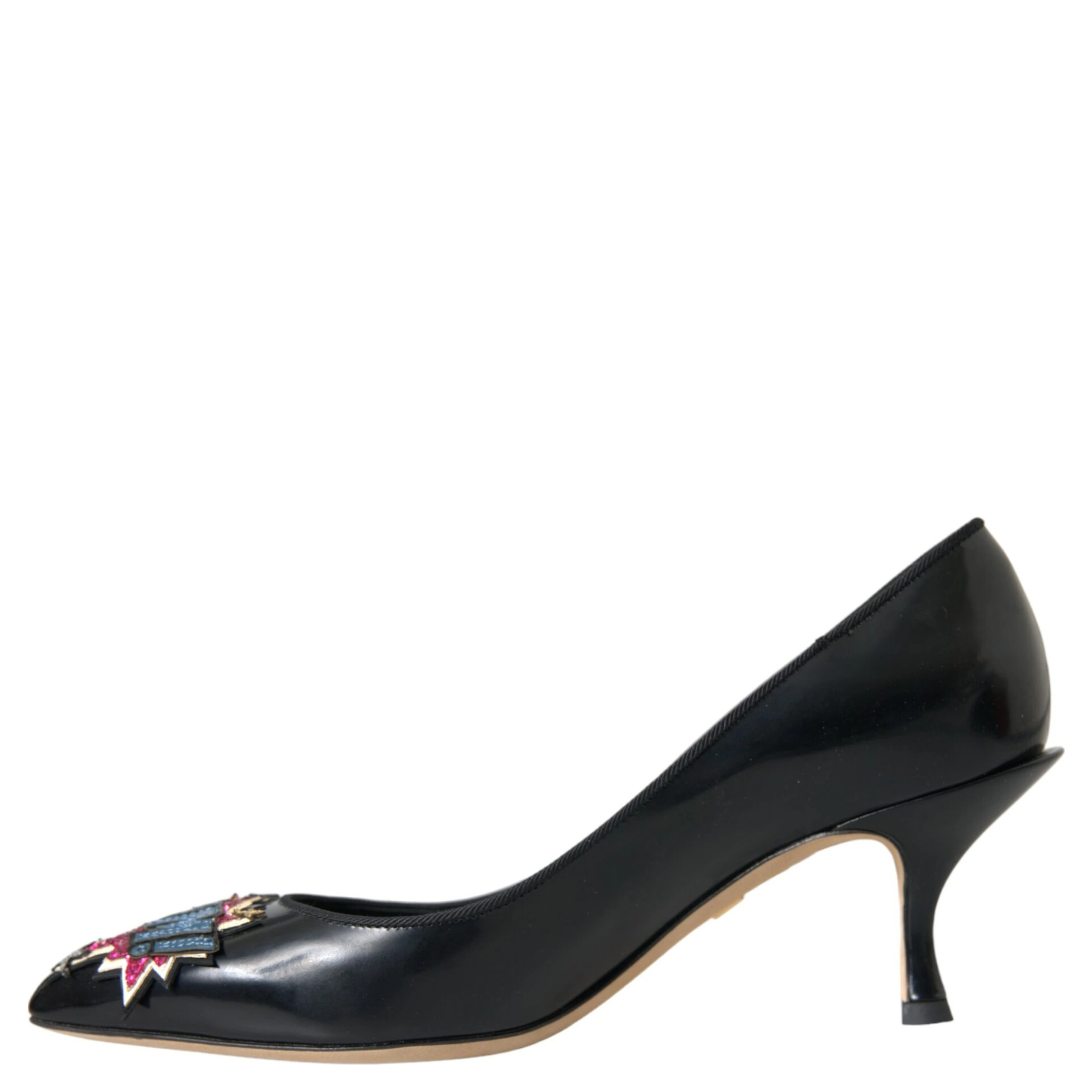 Black Leather BOOM Patch Heels Pumps Shoes