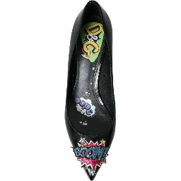 Black Leather BOOM Patch Heels Pumps Shoes