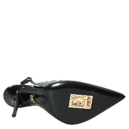 Black Leather Faux Pearl Heel Slingback Shoes