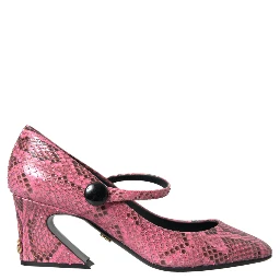 Pink Python Leather Mary Jane Heels Shoes