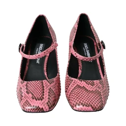 Pink Python Leather Mary Jane Heels Shoes