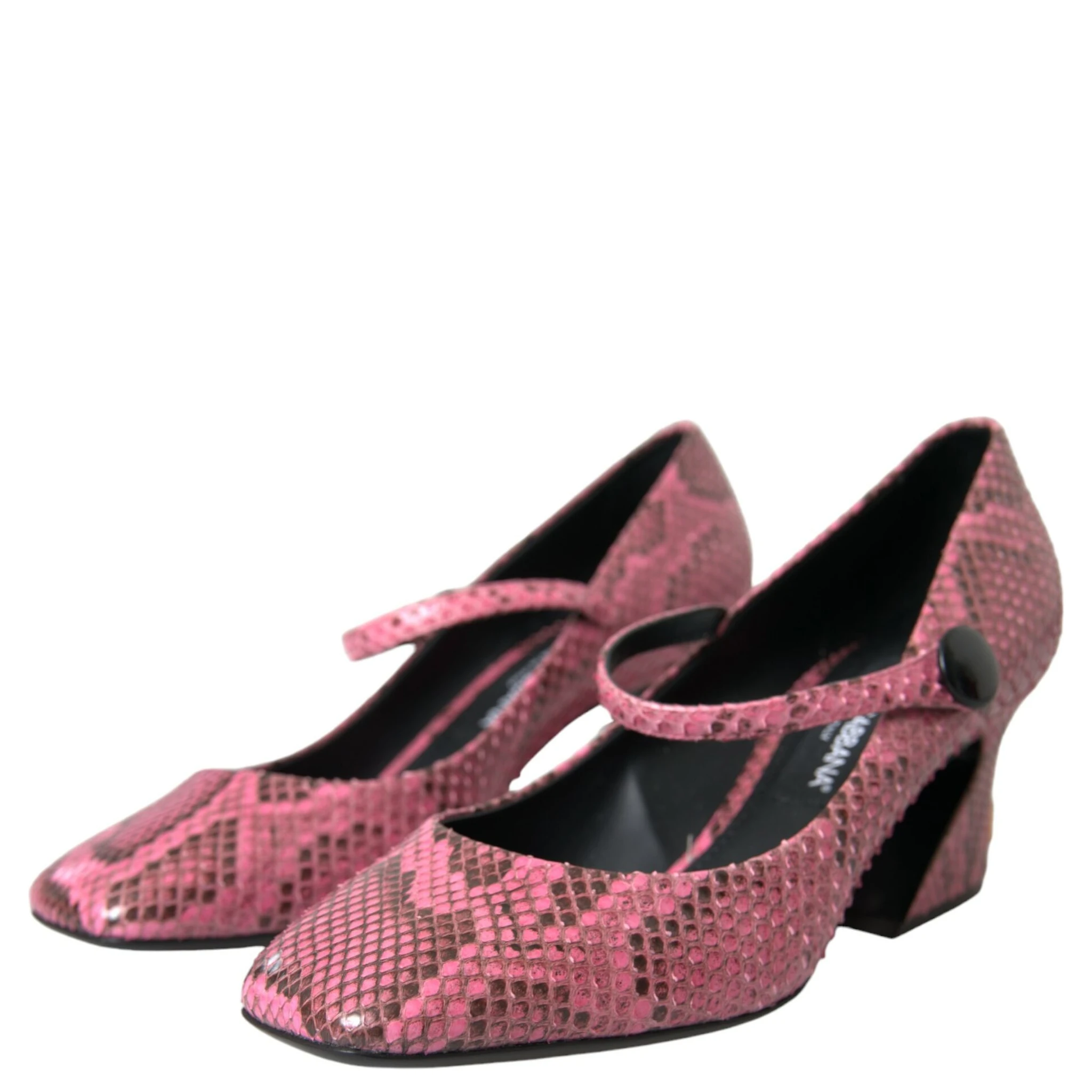 Pink Python Leather Mary Jane Heels Shoes