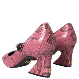 Pink Python Leather Mary Jane Heels Shoes