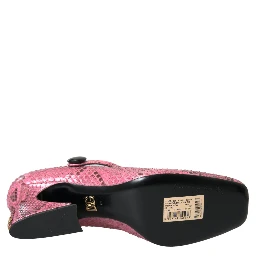 Pink Python Leather Mary Jane Heels Shoes