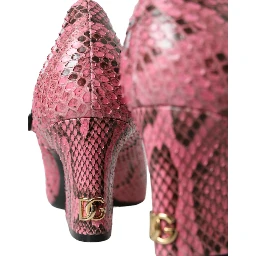 Pink Python Leather Mary Jane Heels Shoes