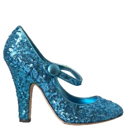 Blue Sequin Mary Jane Pumps High Heels Shoes
