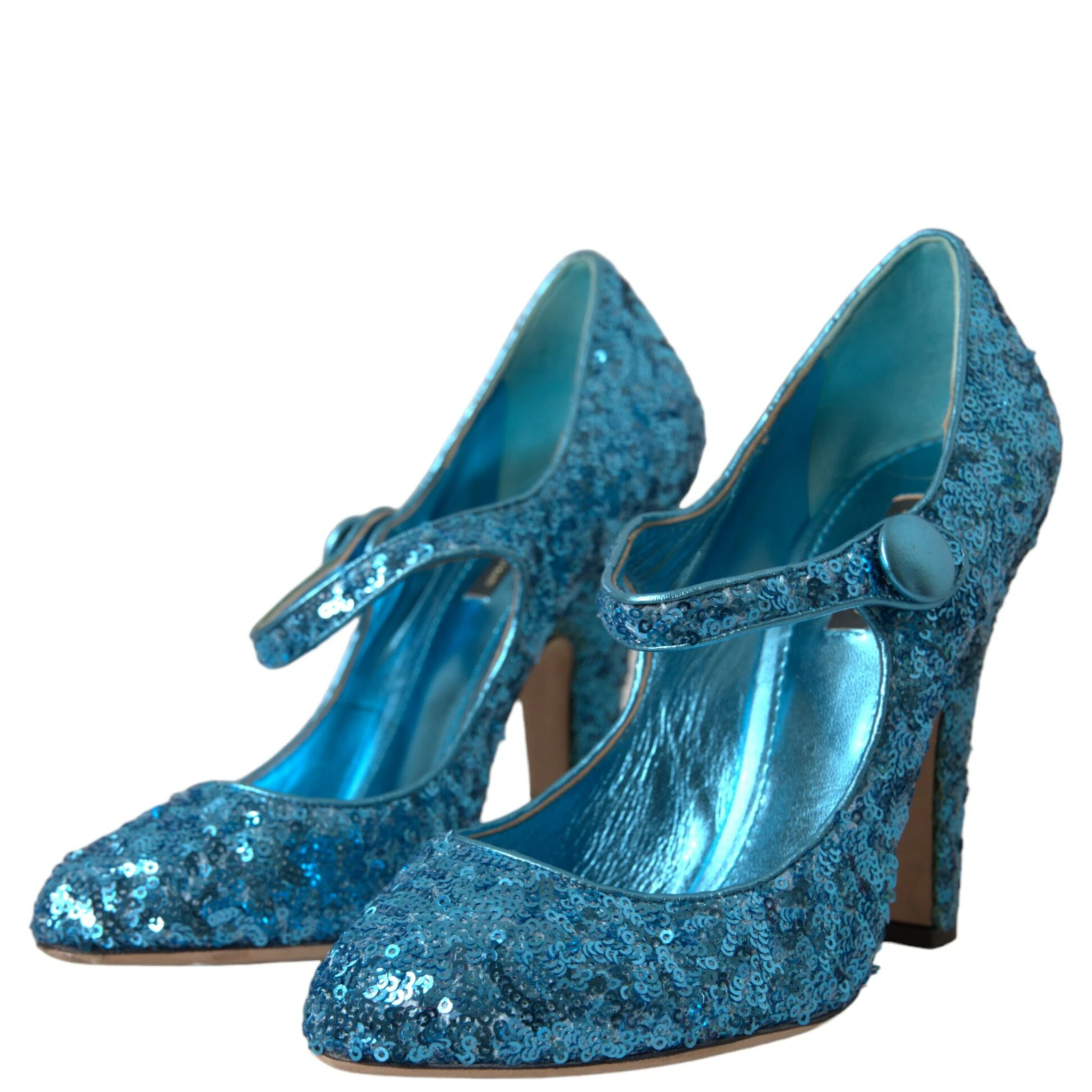 Blue Sequin Mary Jane Pumps High Heels Shoes